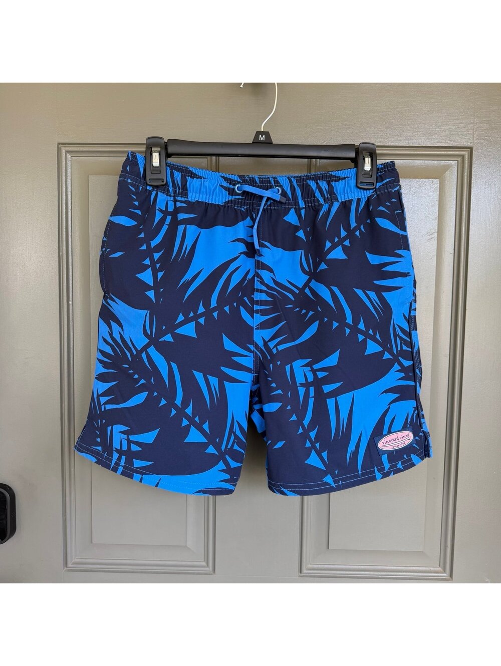 Vineyard Vines Blue Palm Leaf Chappy Swim Trunks Boys Youth Large